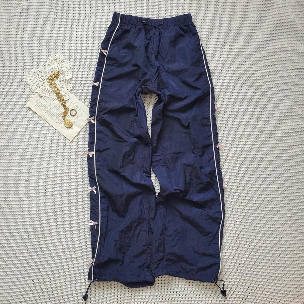 Coco shay navy athletic pants with pink bows